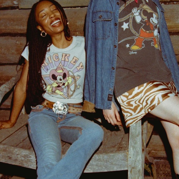 Junkfood Clothing Vintage Disney Western WOMENs MICKEY RODEO TEE Tshirt Top - Picture 2 of 8